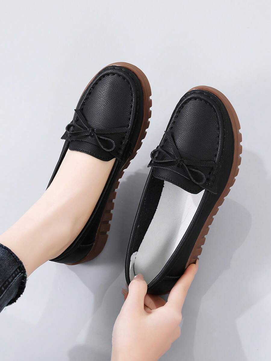 Bow Tie Loafers Flats 2025 Spring New Slip-On Casual Soft Bottom Non-Slip Women Flats - Black - View 1