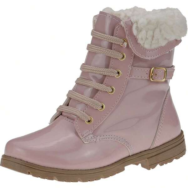 Bota Coturno Infantil Stilo Rosê Montaria Cano Baixo Confortável Verniz -2135