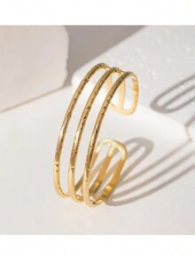 1入組雕花款式金調不鏽鋼手鍊,高端時尚ins風格手飾珠寶,適合女性 - 金黃色 - 查看 8