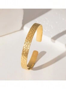 1入組雕花款式金調不鏽鋼手鍊,高端時尚ins風格手飾珠寶,適合女性 - 金黃色 - 查看 7