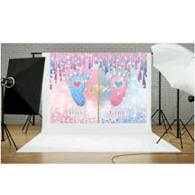 派对照片背景面料蓝色粉色脚性别揭示派对他或她家庭聚会欢迎派对横幅装饰照片道具乙烯基，圣诞节 - 彩色 - 查看 3