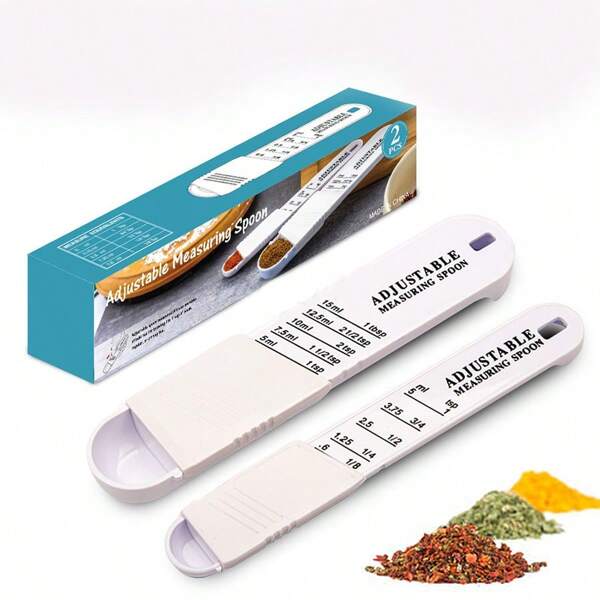 1 pieza Cuchara medidora de plástico ajustable 2 en 1 creativa para sazonar y condimentar, medición de azúcar y polvos