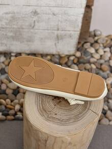 女士真皮設計鞋款，瑪麗珍風格方頭平底鞋，時尚百搭，適用於春季 - 米色 - 查看 7