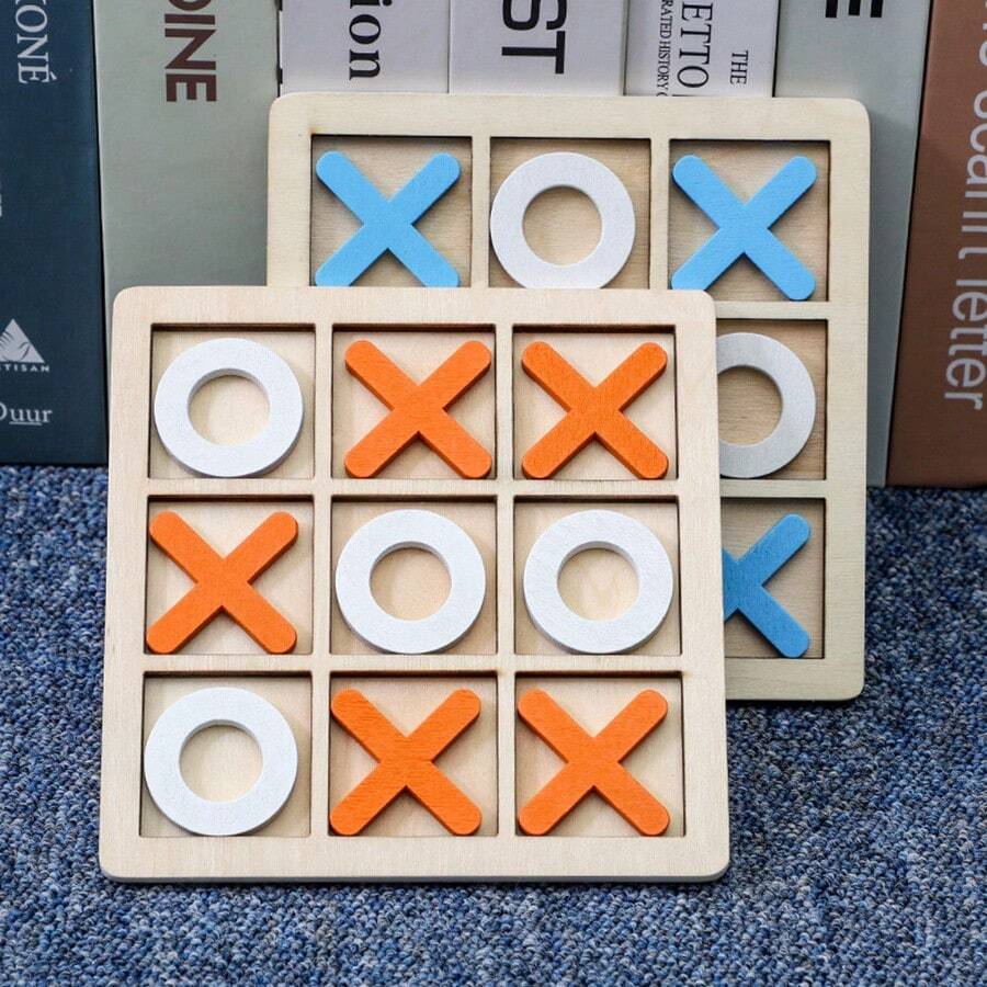 1pc Wooden XO Tic Tac Toe Board Game For Desktop, Black & White Board Game For Developing