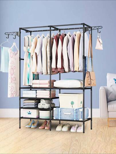 Closet Armables For Clothes - 2 Column Metal Clothes Organizer, Clothes Rack With Support For Closet, Can Store Clothes, Hats, Shoes. Multifunction Clothes Organizer, Armable Closet Wardrobe, Simple Clothes Rack, Metal Wardrobe Includes 8 Floors Of Storage Space, Can Store Clothes, Hats, Shoes, Large Quantity Alloy Shelf For Apartment And Dormitory.