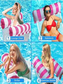 1pc Pool Floats For Adults Swimming Pool Float Hammock, Multi Purpose Inflatable Water Hammock Lounge Chair Drifter - Hot Pink - View 4