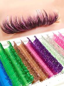 aHoneya 1 Packung bunte Glitzer Wimpern, schillernde Farben für Hochzeit, Glitzer Wimpernverlängerung, pink, lila, grün, blaue Wimpern - D - Übersicht 11