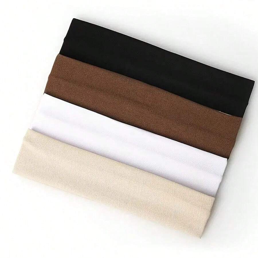 4件套女士多色运动时尚吸汗弹力头带，适合日常佩戴，可作发饰、休闲头巾、健身头带、学校用品、大学用品、秋冬季发带、女士度假装扮发饰、优雅围巾、女士头巾、柔软头巾 - 彩色 - 查看 1