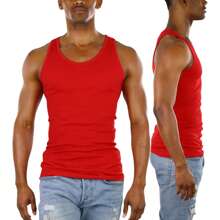 ToBeInStyle Men's Cotton Tank Tops - 紅色 - 查看 3