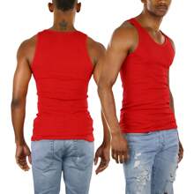 ToBeInStyle Men's Cotton Tank Tops - 紅色 - 查看 2