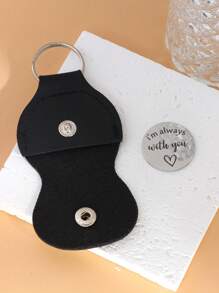 GuoShuang 1pc Stainless Steel Keychain Pendant Double Sided Inspirational Gift With PU Leather Holder - Silver - View 4