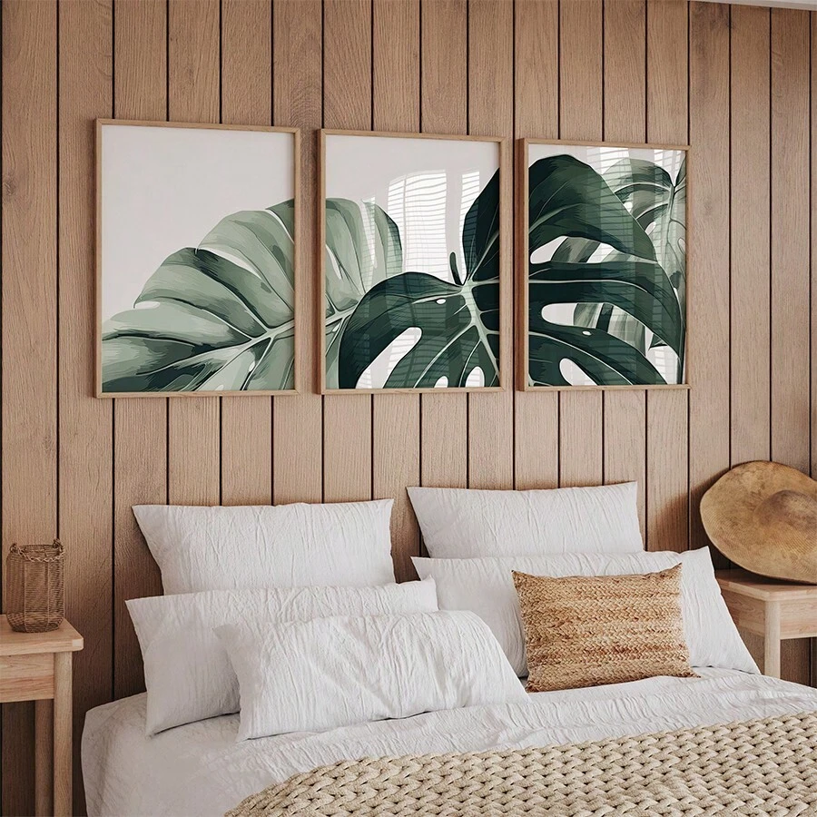 Bộ Của 3 Quái vật Treo tranh tranh sơn dầu Bức tranh , In thực vật Bộ , Phòng khách Nhà Trang trí , Thực vật Treo tranh , Nhiệt đới Nghệ thuật Nhà Trang trí , Khung trang trí 19.6X27.5 Inch - Nhiều màu - Xem 1