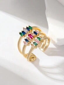 Hihho 1 件可调节时尚彩色锆石镶嵌彩虹系列戒指，多种风格选择，适合优雅女性，日常装饰