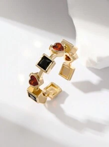 Hihho 1 件可调节时尚彩色锆石镶嵌彩虹系列戒指，多种风格选择，适合优雅女性，日常装饰