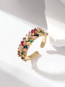 Hihho 1 件可调节时尚彩色锆石镶嵌彩虹系列戒指，多种风格选择，适合优雅女性，日常装饰