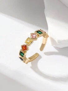 Hihho 1 件可调节时尚彩色锆石镶嵌彩虹系列戒指，多种风格选择，适合优雅女性，日常装饰
