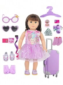 Doll Accessories/Doll Clothes For 18 Inch American Dolls, Children's Toy Doll Luggage, Doll Travel Set, Mini Clothes Hangers, Luggage Mirror, Card And Bank Card, A Toy Set For Girls, Birthday Gift, Holiday Gift, Christmas/Thanksgiving/Easter Gift