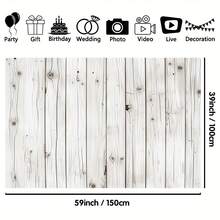 1Pc Vintage White Wood Backdrops For Photography, Polyester Wood Photo Backdrop, Wood Board Happy Birthday Banner Party Background Photo Studio Props, 99.06*149.86cm - Apricot - View 3