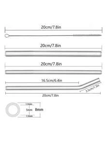 5pcs Clear Glass Straw Set, High-Temperature Resistant, Reusable And Washable, Suitable For Drinking Juice,Kitchen,Christmas Gift - White - View 2