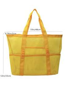 1 Bolsa Grande De Playa Con Malla A Prueba De Arena, Bolsa De Viaje Grande Para Nadar, Con Cremallera Y Bolsillos Adicionales Para Juguetes Y Otros Esenciales De Vacaciones En La Playa Y Cruceros - Amarillo - Ver 3