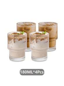 1入組/4入組豎條紋玻璃杯子,可堆疊平底無腳杯,200ml/300ml - 白色 - 查看 7