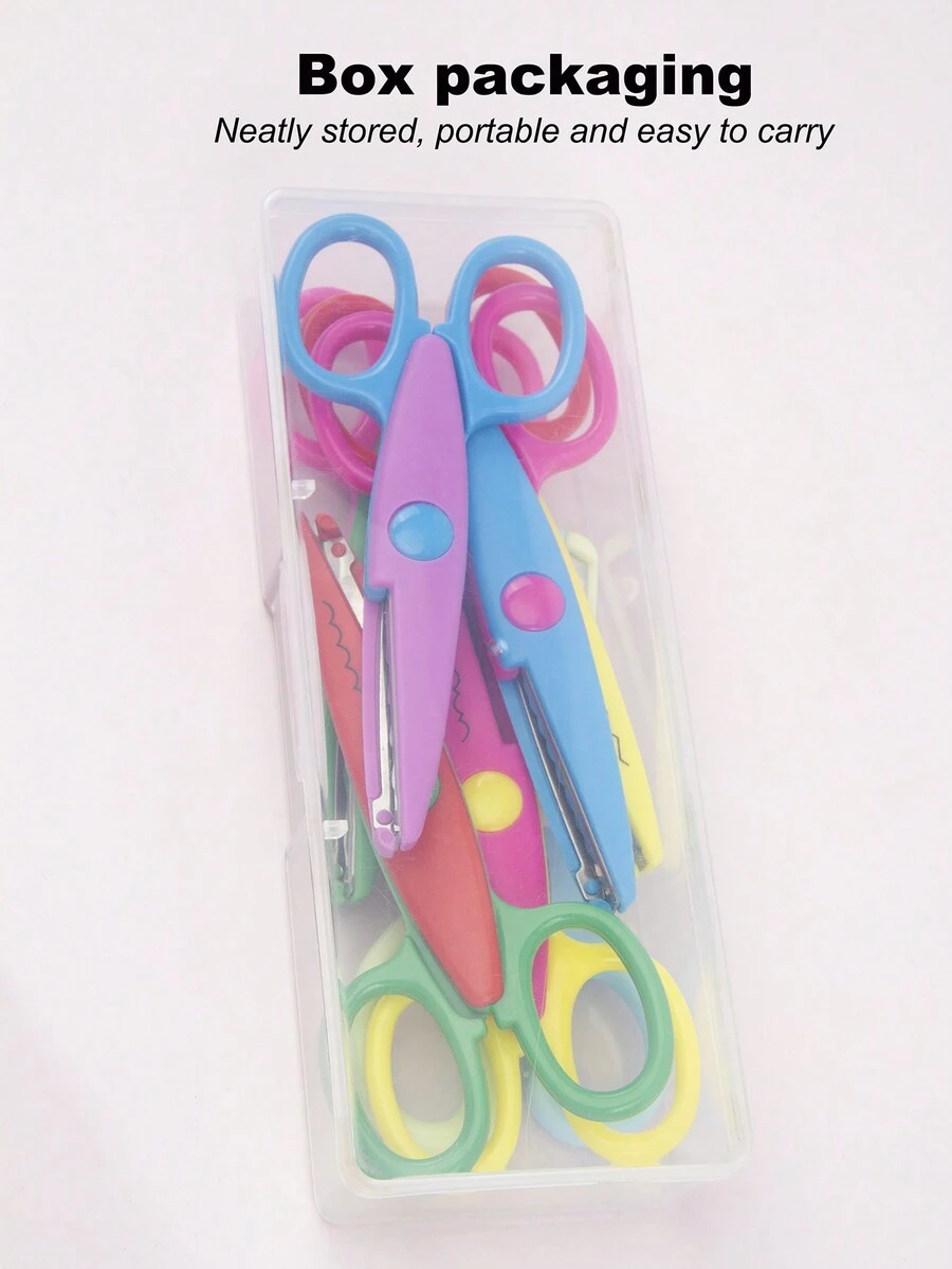 Small Handicraft Scissors, Floral Pattern Photo Album Cutting Wave Scissors, Adult Paper Craft Scissors(Random Color) - 6 Tooth Saw Shears + 1 Straight Line Shear - View 1