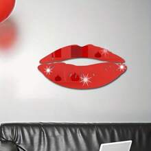 2pcs/set Modern Style Multi-color Removable Acrylic Lips Design Diy Decorative Mirror Wall Stickers With Self Adhesive Back, Suitable For Living Room, Dining Room, Bedroom, Bathroom, Party, Festivals, Waterproof - Rose Red - View 1