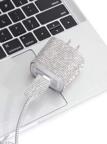 5 miếng bảo vệ cáp đính đá Rhinestone tương thích với iPhone, bao gồm cả dây quấn và dây cố định, ngăn ngừa đứt cáp sạc và tăng cường đường truyền dữ liệu của bộ sạc nhanh 20W, tương thích với bộ bảo vệ bộ sạc Apple - Bạc - Xem 3