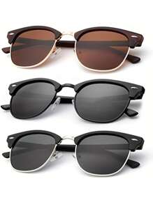 Kính thời trang thường ngày hợp thời trang Ludin cho kỳ nghỉ và giải trí, gọng tròn với tròng kính nhìn ban đêm độ nét cao trong suốt, kính thời trang phân cực bán kim loại cho nam, phụ kiện kính râm, phụ kiện bãi biển, kính râm - nhiều màu - Xem 8