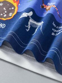 Little Bitty Young Boy Casual Short Sleeve T-Shirt, Cartoon Dinosaur Print, Fashion Outdoor Wear, Spring/Summer - White - View 6