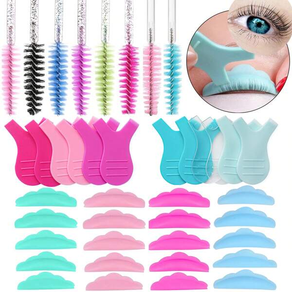 20pcs/Set 5Pairs Eyelash Perm Pad With 5pcs Y Shape Brush Kit Y Lash Lift Tool Y Shape And 5Pcs Eyelash Mascara Brush Comb Silicone Protection Pads Lash Perm Lift Brush Eyelash Extension Lifting Curler Graft Shield Patch Tools