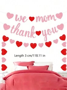 4入組母親節浪漫主題派對裝飾套裝：橫幅、蛋糕插旗、裝飾牙籤 - 粉色 - 查看 2