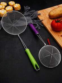 1pc Stainless Steel Wire Strainer, Comfortable Handle, Easy To Retrieve, Quick Drainage Of Water And Oil - Purple - View 4