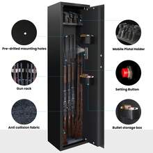 Sulives 5-7 Gun Safes For Rifle Shotgun And Pistols With Fingerprint Locking,Quick Access Gun Security Cabinet With Removable Shelf, Thickened Design Gun Safe With Pistol Pockets And Bullet Rack - 黑色 - 查看 6