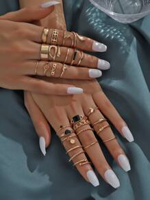 27 枚/套皇冠蝴蝶八字形鏤空水鑽戒指女式 - 27件套戒指 - 查看 8