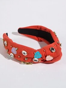 1頂女士新款春季時尚優雅的巴洛克心形寶石珠飾發帶,可愛 - 彩色 - 查看 5