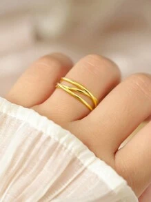 ESBERRY 1 Miếng Hai lớp Hình học Tối giản Có thể điều chỉnh Nhẫn Đối với phụ nữ S925 Bạc nguyên chất Vàng Màu sắc Tốt Đồ trang sức Mặc hàng ngày Món quà - Vàng - Xem 5