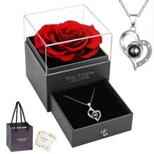 1pc Romantic Love "I Love You" Projected Stone Necklace In Rose Flower Gift Box With Preserved Flower, Single Gift Box For Necklace Pendant In Drawer-Shaped Gift Box With "I Love You" Projection In 100 Languages. Suitable As A Holiday Gift