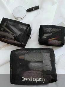 3pcs Transparent Mesh Cosmetic Storage Bags, Multi-Functional Travel Lightweight Portable Organizer, Different Sizes For Sorting Cosmetics And Toiletries Bag, Room Decor, Bags, Makeup Bag, Vanity, Travel, Make Up Bag, Travel Essentials, Organizer, Storage, Travel Essential, Makeup Organizer, Makeup Bags, Toiletry Bag, Desk Organiser, Cosmetic Bag, Makeup Pouch, Make Up Organizer, Vanity Accessories, Make Up Pouch, Make Up Bags,Makeup Bag,Make Up Bag,Makeup Bags,Cosmetic Bag,Makeup Organiser,Travel,Makeup Pouch,Bag,Vanity,Make Up Pouch,Travel Essentials,Pouch Bag,Make Up Bags,Bags,Travel Essential,Vanity Accessories,Small Makeup Bag,Makeup Pouch,Cosmetic Bag,Travel Essential,Large Capacity,Large Makeup Bag,Christmas Gifts,Pouch,Travel,Gifts For Women Travel Essential,Pouch,Clutch / Small Handbag, Makeup Organizer,Makeup Organize,Pouch,Brush Holder,Mini Pouch,Large Capacity Pouch,Gifts For Women,Christmas Gifts,Gift Ideas For Women - Black - View 5