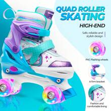 Tieners Modieuze dubbele rij rolschaatsen, paarse kleur met kleurrijke knipperende wielen, Seashell Ocean Element Zeemeermin traditionele rolschaatsen