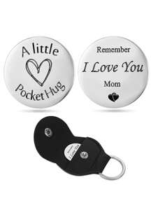 GuoShuang 1pc Stainless Steel Keychain Pendant Double Sided Inspirational Gift With PU Leather Holder - Silver - View 33