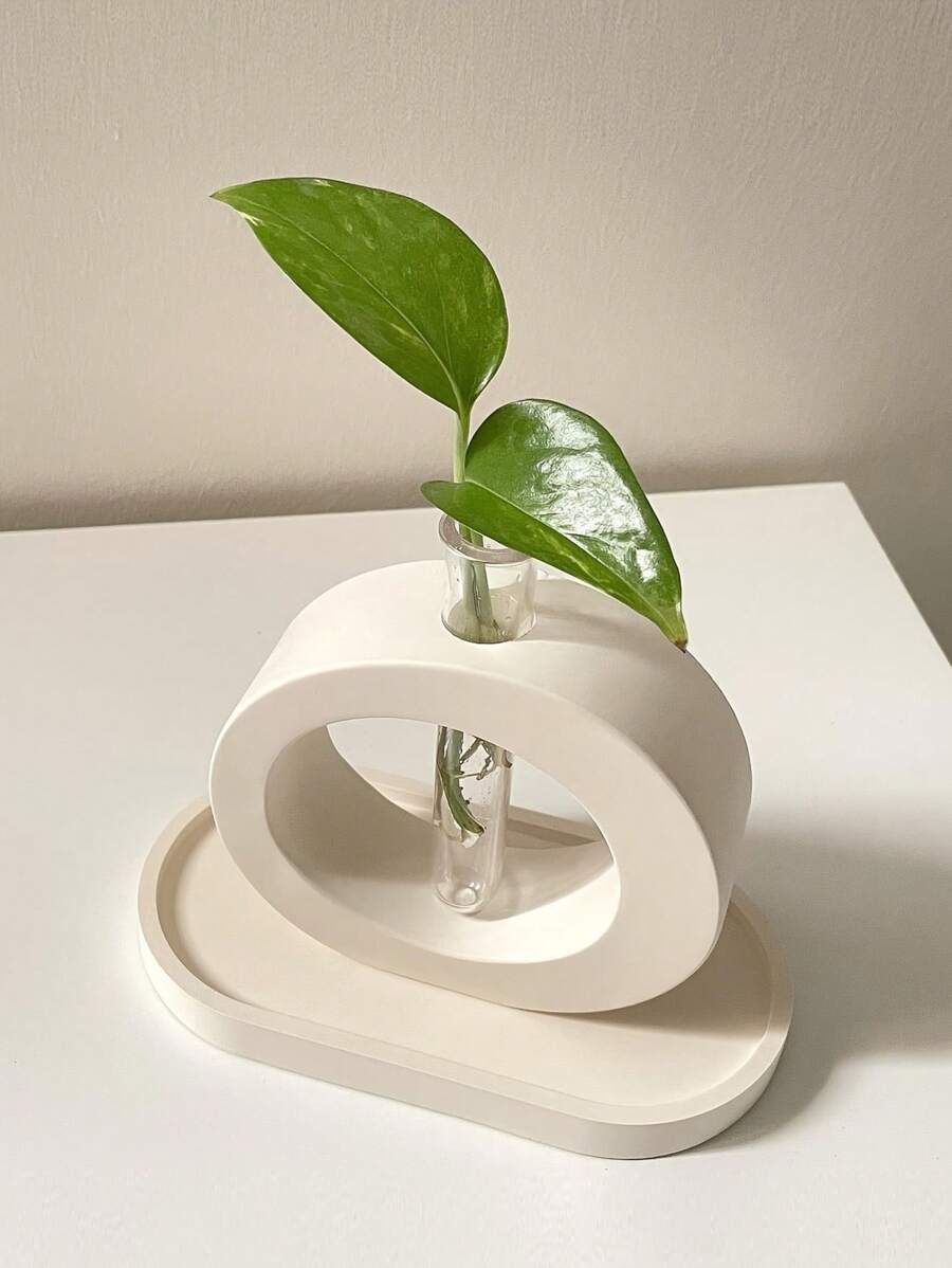 5 件装石膏花瓶模具,带透明试管,DIY 水晶环氧树脂水培植物容器,花卉栽培硅胶模具 - 白色 - 查看 1