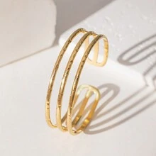 1入組雕花款式金調不鏽鋼手鍊,高端時尚ins風格手飾珠寶,適合女性 - 金黃色 - 查看 19