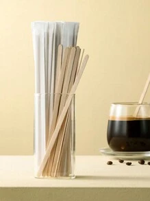 50 pièces/100 pièces Bâtonnets à café en bois jetables, chacun emballé individuellement dans un sac en papier pour remuer les jus, le lait et les boissons en cuisine. Plusieurs tailles au choix. Fournitures scolaires, rentrée scolaire