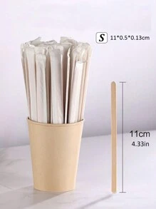 50 pièces/100 pièces Bâtonnets à café en bois jetables, chacun emballé individuellement dans un sac en papier pour remuer les jus, le lait et les boissons en cuisine. Plusieurs tailles au choix. Fournitures scolaires, rentrée scolaire