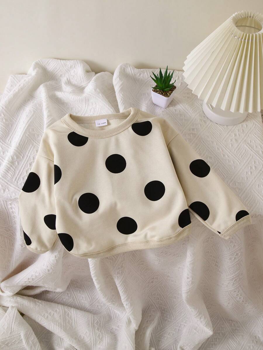 女婴条纹和圆点套头连帽衫，柔软透气宽松版型，秋冬