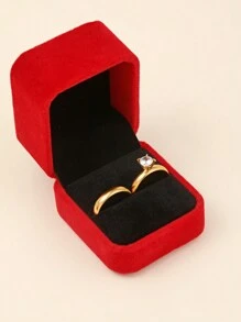 2入組不鏽鋼金黃鑽石簡約情侶戒指,附帶一個紅色絨布禮品盒 - 金黃色 - 查看 1