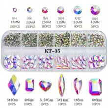 12Grids/Box Y2K Style 3D Flat Bottom Nail Rhinestones, Assorted Shapes & AB Colors, Gems & Decor Tool Set, Suitable For DIY Handcraft, Face, Clothing, Nail Art Decoration (Crystal AB Color) (1.5-4.3mm) Nail Art Jewelry Nail Supplies Nail Charms - Multicolor - View 3