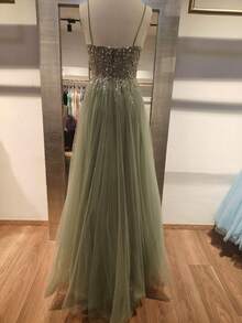 mujer vestido detalle de lentejuera en corset falda tul - Verde - Ver 4