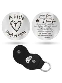 GuoShuang 1pc Stainless Steel Keychain Pendant Double Sided Inspirational Gift With PU Leather Holder - Silver - View 32